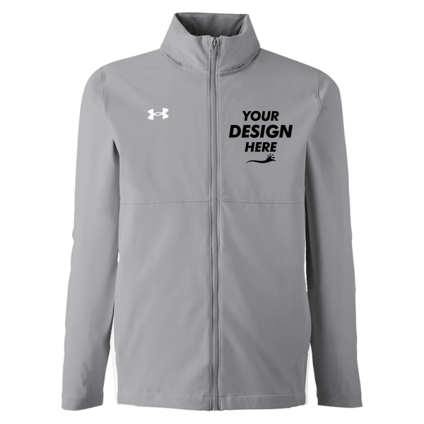 Under Armour Men's Rival Stretch Jacket, Mod Grey / White, Front view, Mockup