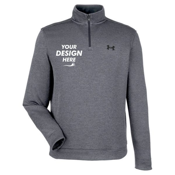 Under Armour Men's Storm Sweater Fleece Quarter-Zip Pullover, Pitch Grey / Black, Front view, Mockup