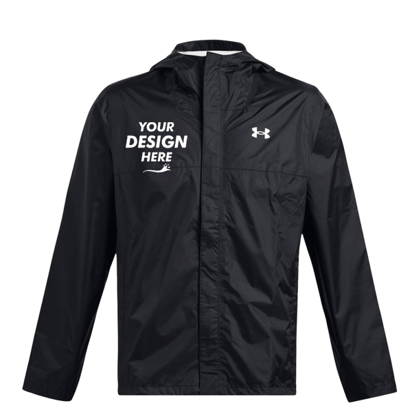 Under Armour Men's Stormproof Cloudstrike 2.0 Jacket, Black / White, Front view, Mockup