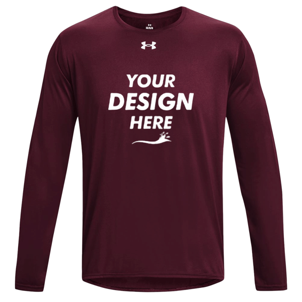 Under Armour Men's Team Tech™ Long Sleeve T-Shirt, Maroon / White, Front view, Mockup