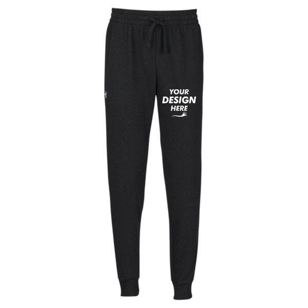 Under Armour Unisex Rival Fleece Joggers, Black / White, Front view, Mockup