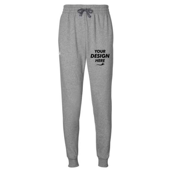 Under Armour Unisex Rival Fleece Joggers, Cs Grey Light Heather / White, Front view, Mockup