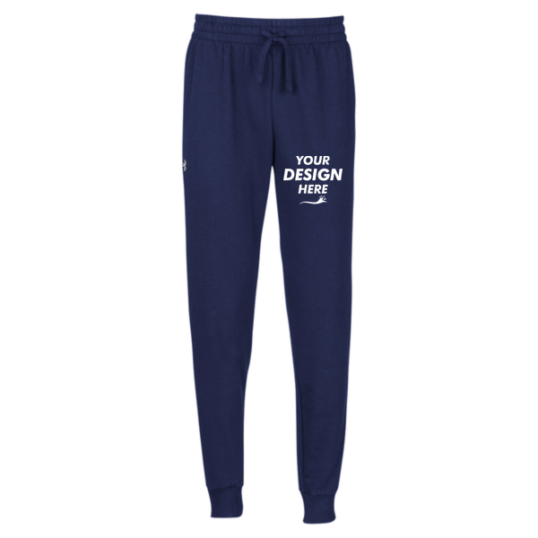 Under Armour Unisex Rival Fleece Joggers, Midnight Navy / White, Front view, Mockup