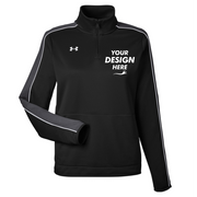 Under Armour Women's Command 2.0 Quarter-Zip Pullover, Black / White, Front view, Mockup