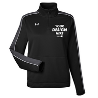 Under Armour Women's Command 2.0 Quarter-Zip Pullover, Black / White, Front view, Mockup