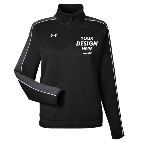 Under Armour Women's Command 2.0 Quarter-Zip Pullover, Black / White, Front view, Mockup