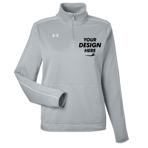 Under Armour Women's Command 2.0 Quarter-Zip Pullover, Mod Grey / White, Front view, Mockup