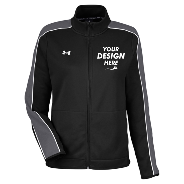 Under Armour Women's Command Full-Zip 2.0 Jacket, Black / White, Front view, Mockup