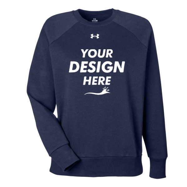 Under Armour Women's Rival Fleece Crewneck Sweatshirt, Midnight Navy / White, Front view, Mockup