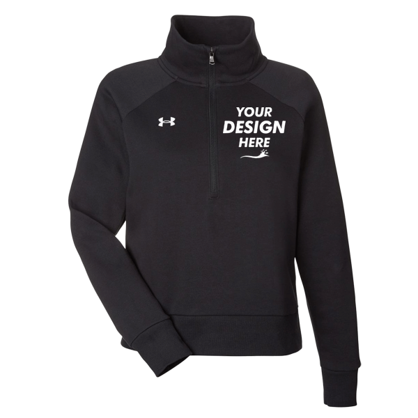 Under Armour Women's Rival Fleece Half-Zip Pullover, Black / White, Front view, Mockup