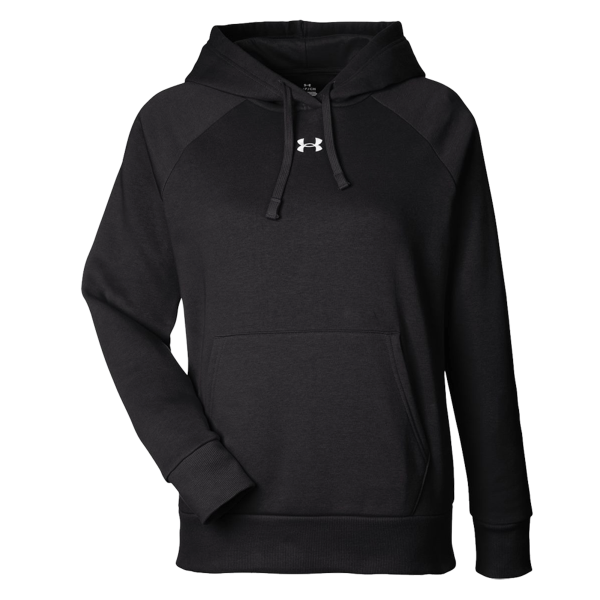 Under Armour Women's Rival Fleece Hooded Sweatshirt, Black / White, Front view