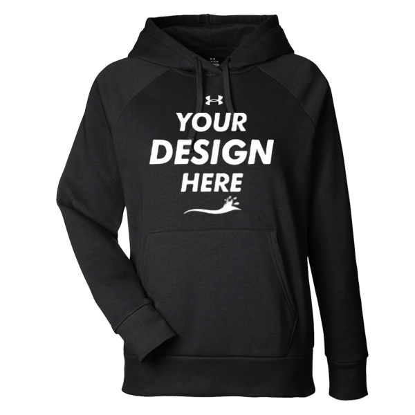 Under Armour Women's Rival Fleece Hooded Sweatshirt, Black / White, Front view, Mockup