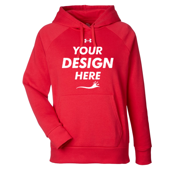 Under Armour Women's Rival Fleece Hooded Sweatshirt, Red / White, Front view, Mockup
