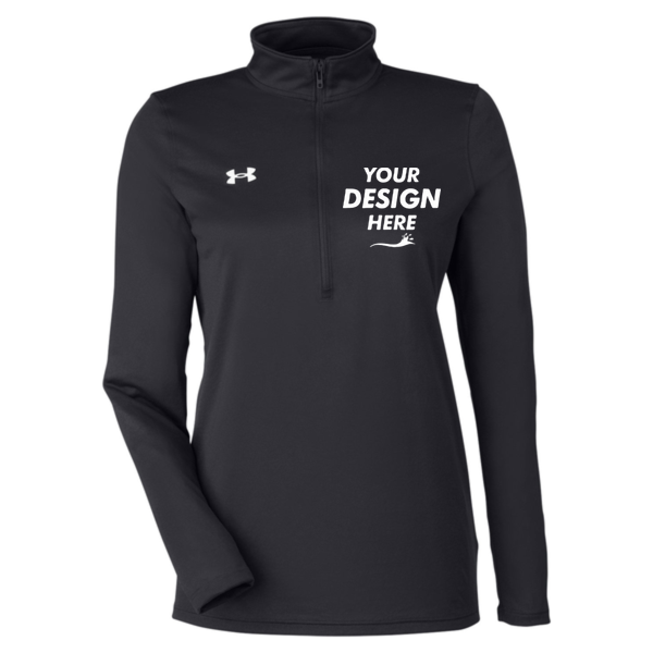 Under Armour Women's Team Tech™ Half-Zip Pullover, Black / White, Front view, Mockup