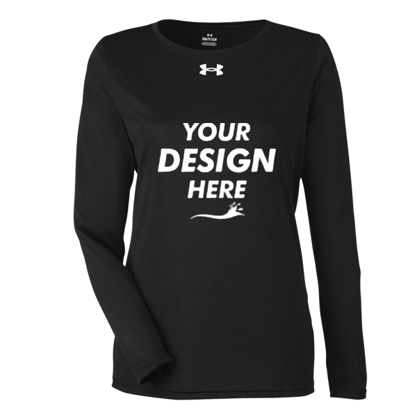 Under Armour Women's Team Tech™ Long Sleeve T-Shirt, Black / White, Front view, Mockup
