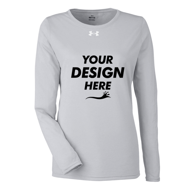 Under Armour Women's Team Tech™ Long Sleeve T-Shirt, Mod Grey Light Heather / White, Front view, Mockup