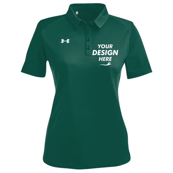 Under Armour Women's Tech™ Polo, Forest Green / White, Front view, Mockup