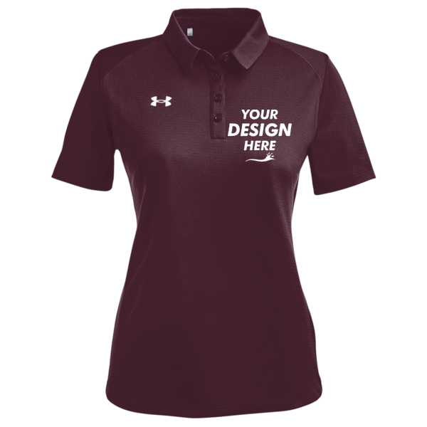 Under Armour Women's Tech™ Polo, Maroon / White, Front view, Mockup