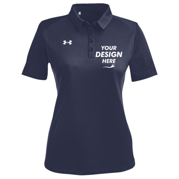 Under Armour Women's Tech™ Polo, Midnight Navy / White, Front view, Mockup
