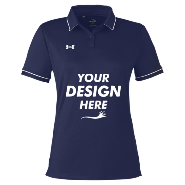 Under Armour Women's Tipped Teams Performance Polo, Midnight Navy / White, Front view, Mockup