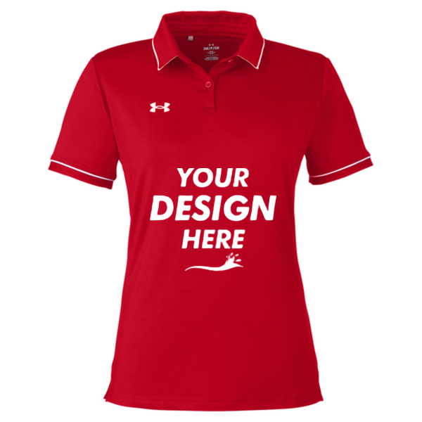 Under Armour Women's Tipped Teams Performance Polo, Red / White, Front view, Mockup