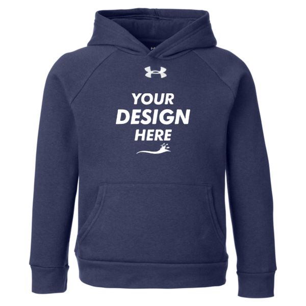 Under Armour Youth Rival Fleece Hooded Sweatshirt, Midnight Navy / White, Front view, Mockup