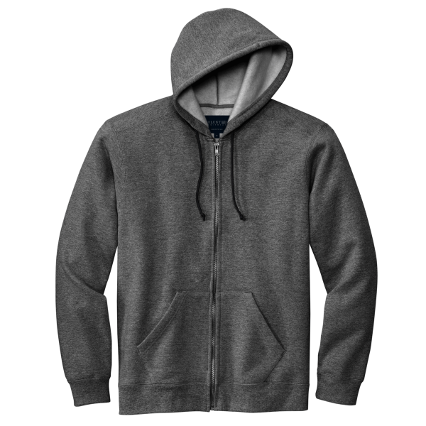 Volunteer Knitwear Chore Fleece Full Zip Hoodie, Charcoal Heather, Front view