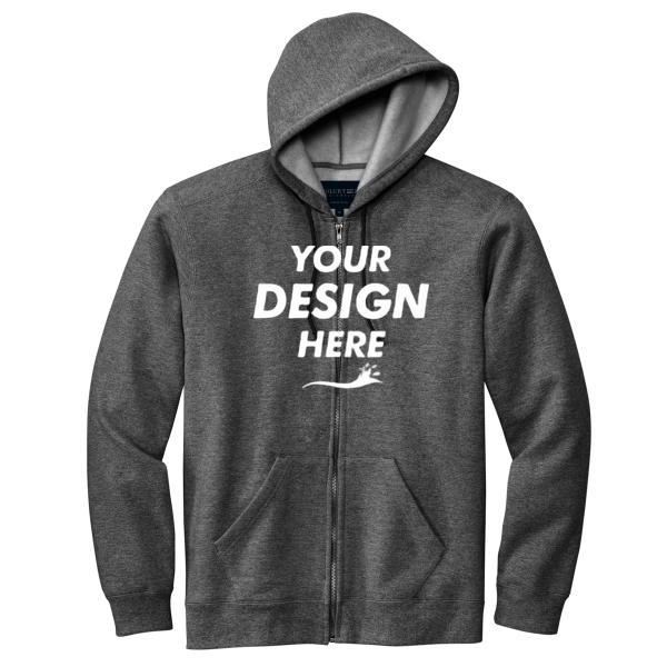 Volunteer Knitwear Chore Fleece Full Zip Hoodie, Charcoal Heather, Front view, Mockup