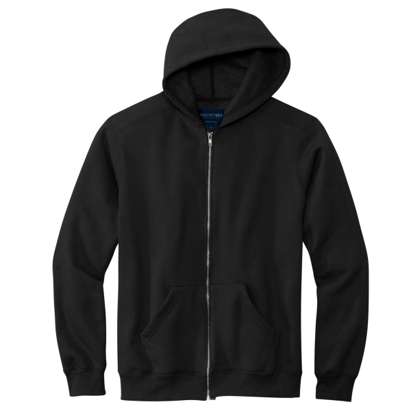 Volunteer Knitwear Chore Fleece Full Zip Hoodie, Deep Black, Front view