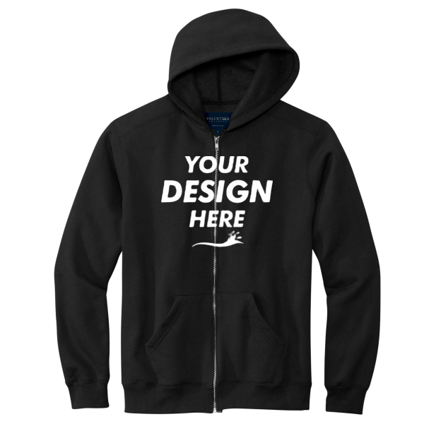 Volunteer Knitwear Chore Fleece Full Zip Hoodie, Deep Black, Front view, Mockup