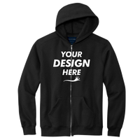 Volunteer Knitwear Chore Fleece Full Zip Hoodie, Deep Black, Front view, Mockup