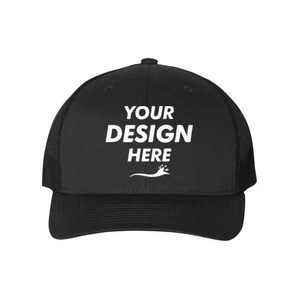 YP Classics Retro Trucker Cap, Black / Black / Black, Front view, Mockup